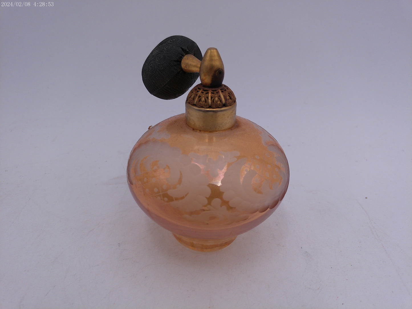 Vintage  crackle Glass  Perfume Bottle with Bulb Sprayer