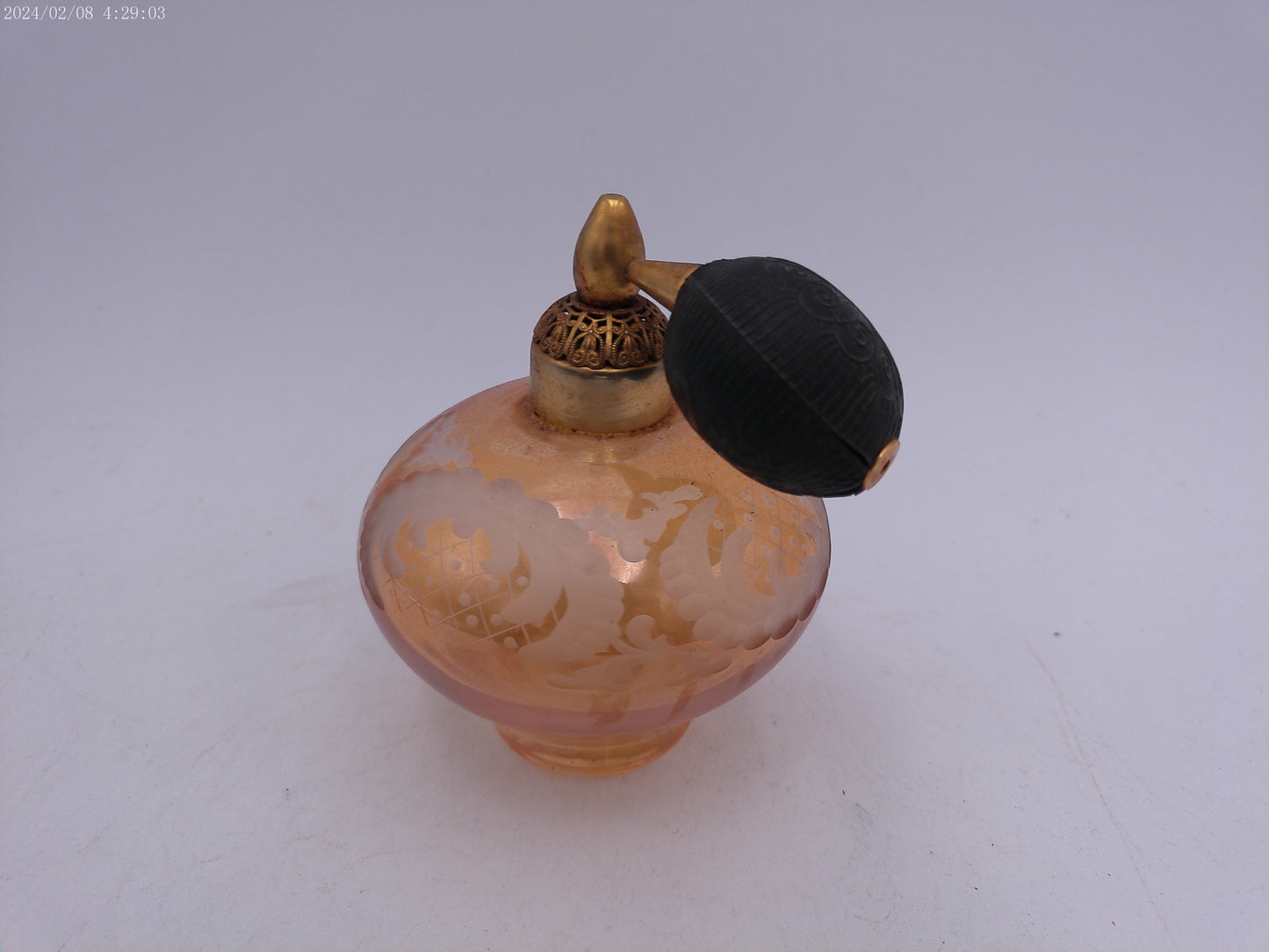 Vintage  crackle Glass  Perfume Bottle with Bulb Sprayer