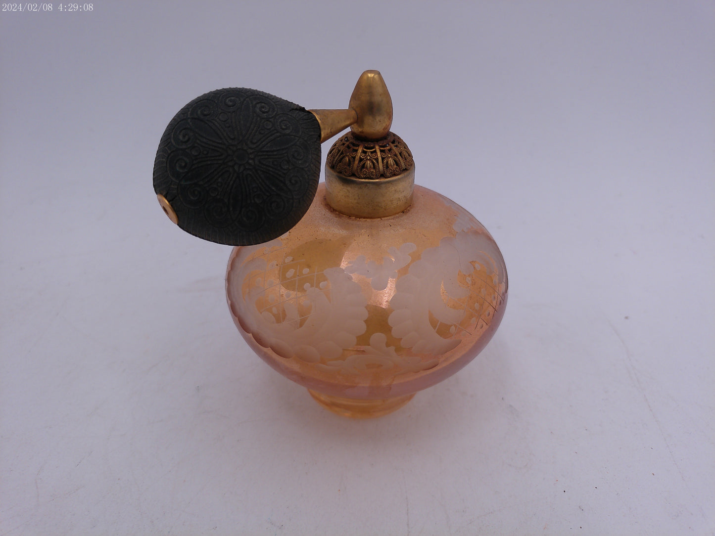 Vintage  crackle Glass  Perfume Bottle with Bulb Sprayer