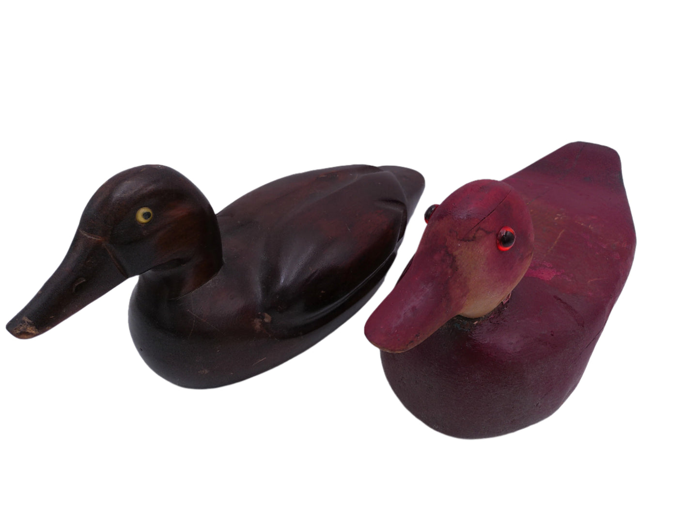 VTG Pair of Wooden Deco Duck Solid Wood Body Glass Eyes
