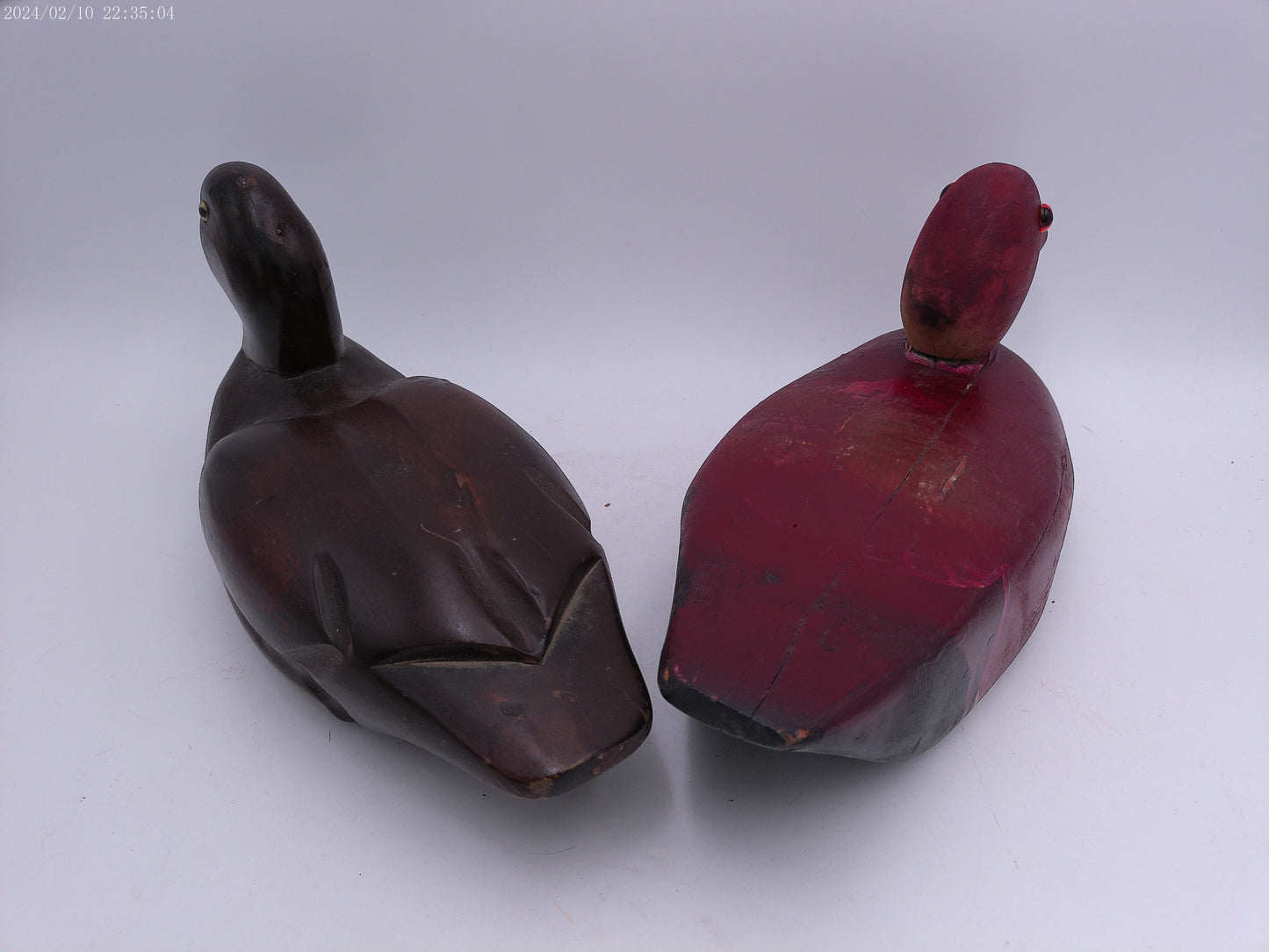 VTG Pair of Wooden Deco Duck Solid Wood Body Glass Eyes