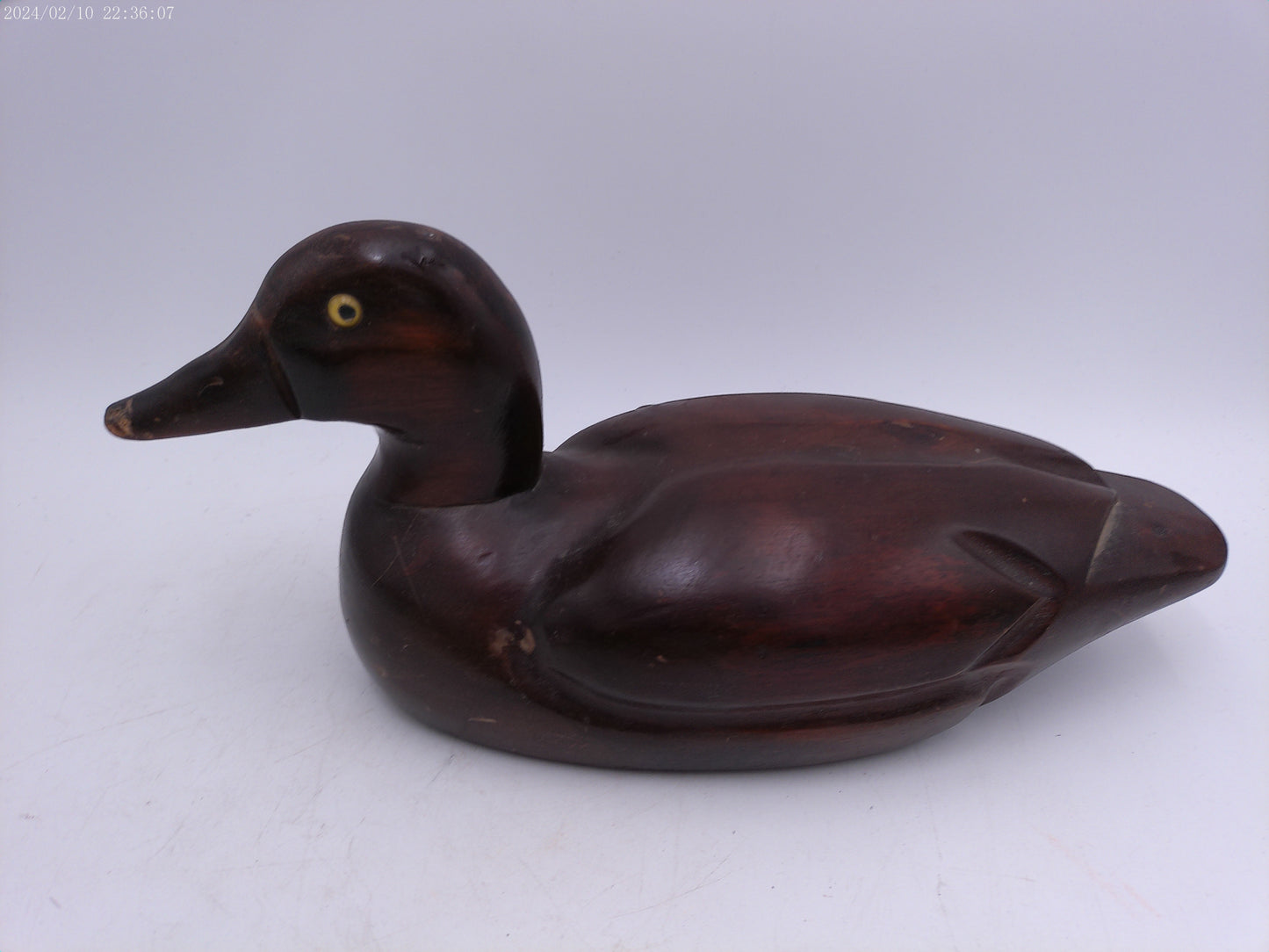 VTG Pair of Wooden Deco Duck Solid Wood Body Glass Eyes