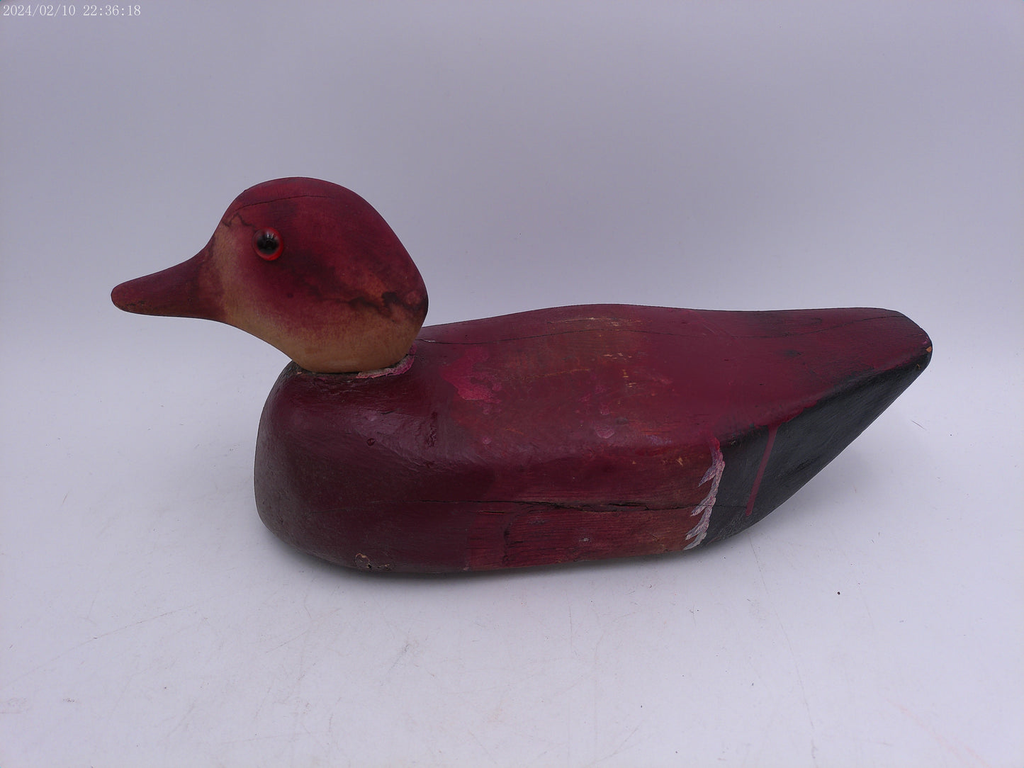 VTG Pair of Wooden Deco Duck Solid Wood Body Glass Eyes