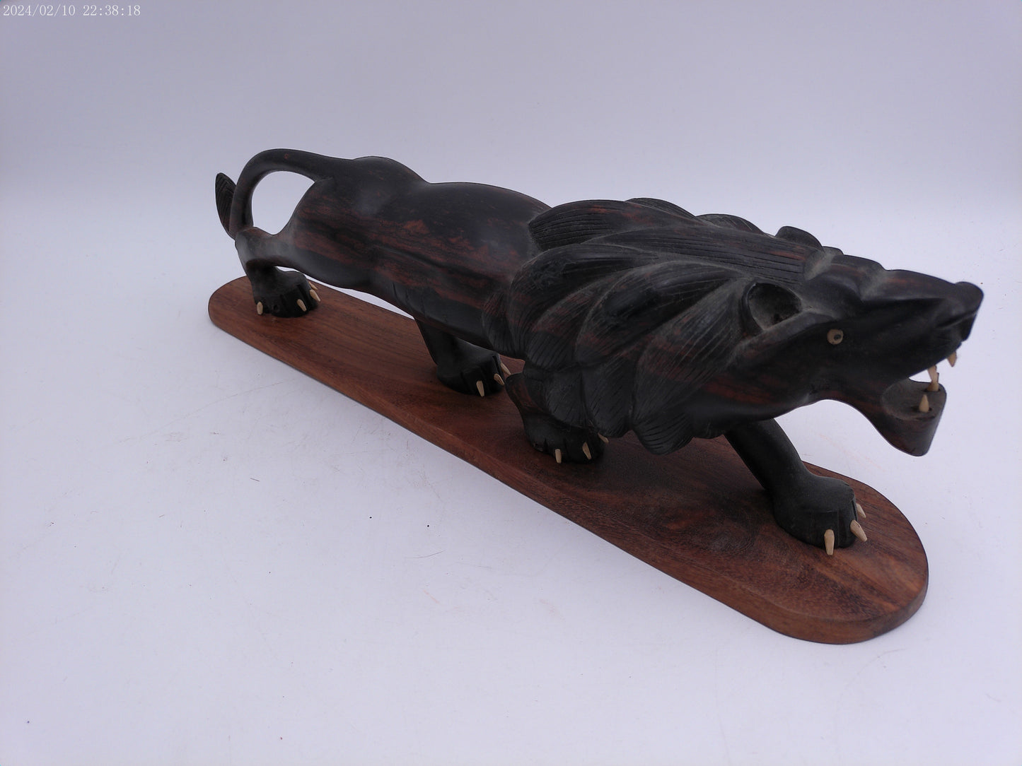 Beautiful Wood Carved Lion on Stand