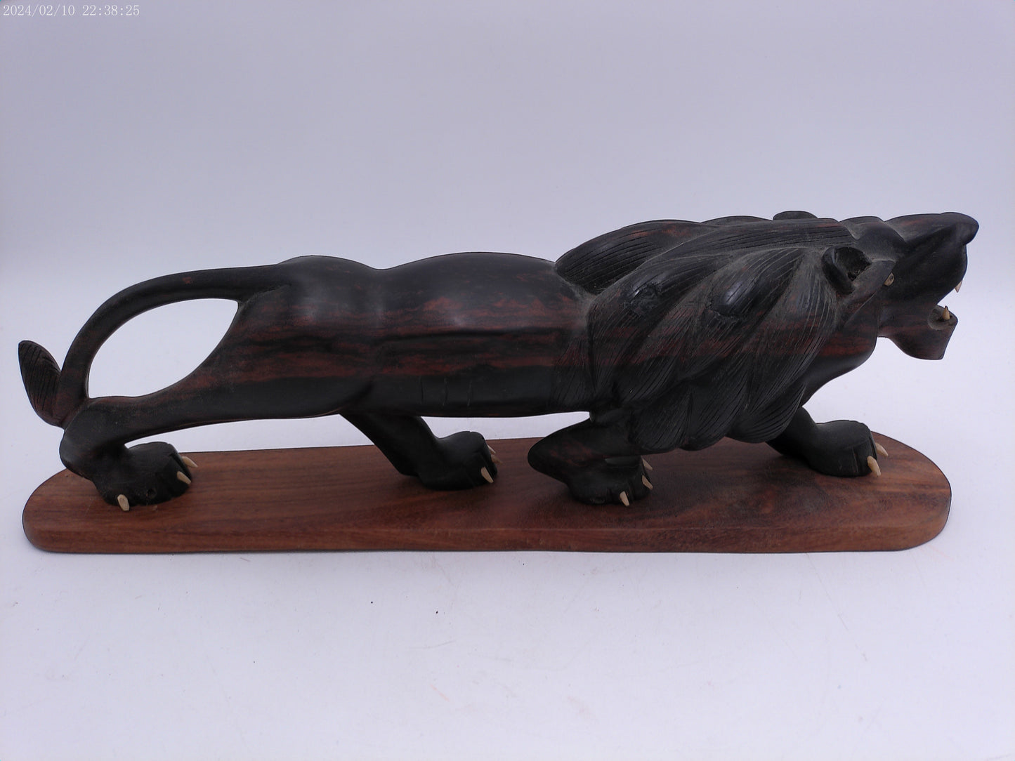 Beautiful Wood Carved Lion on Stand