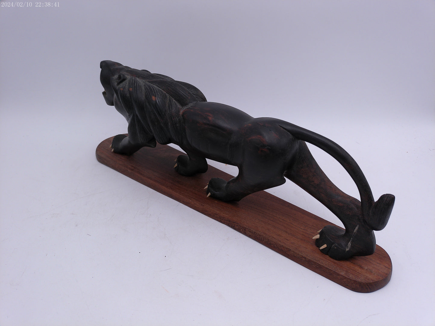 Beautiful Wood Carved Lion on Stand