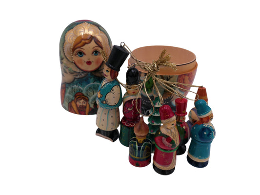 Nesting Doll with Christmas Figures in Side Vintage