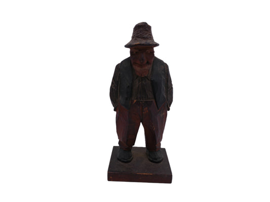 Wood Carved Old Man Statue Vintage