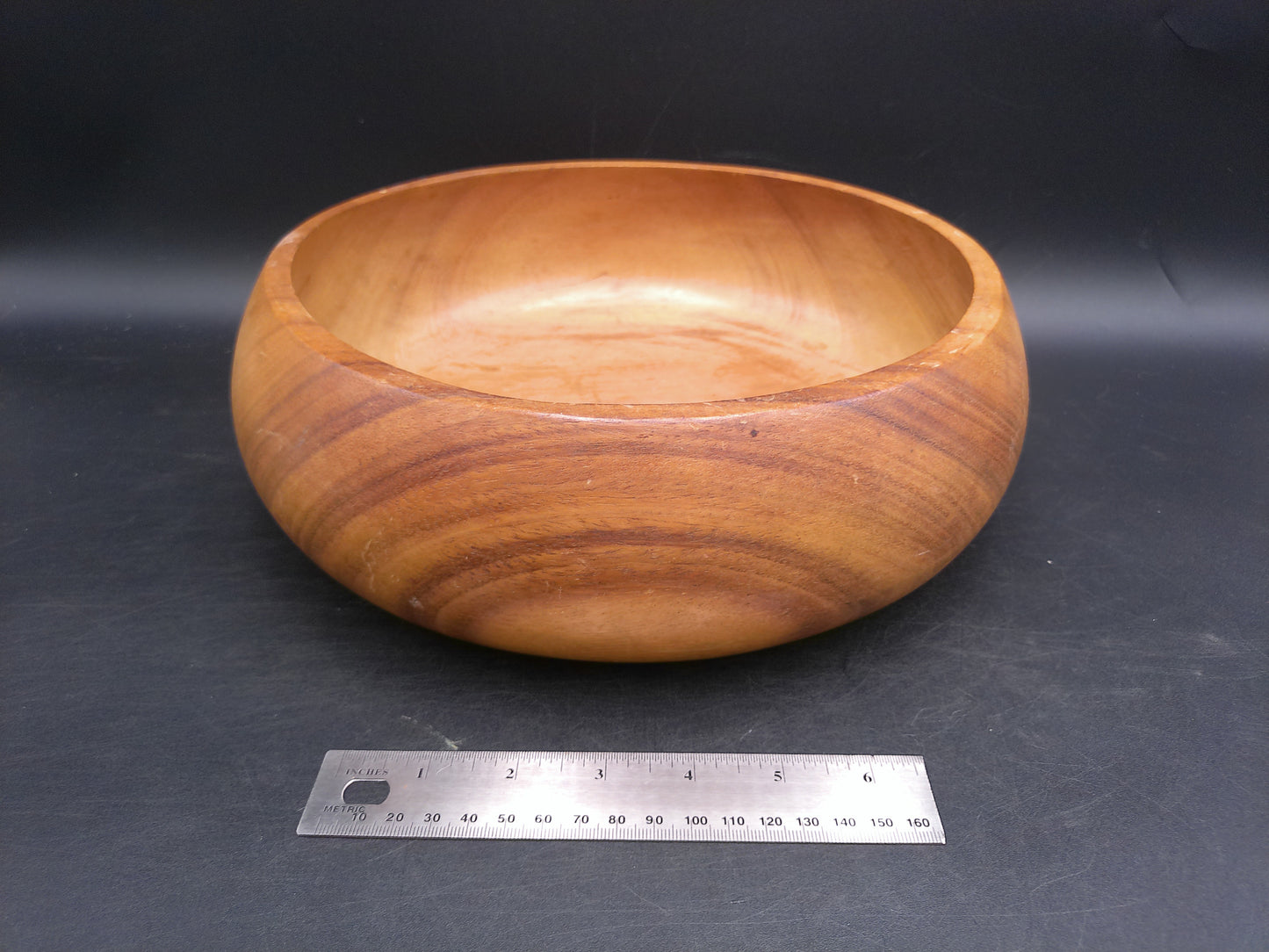 Wood Round Teak Salad Bowl Hand Made Vintage