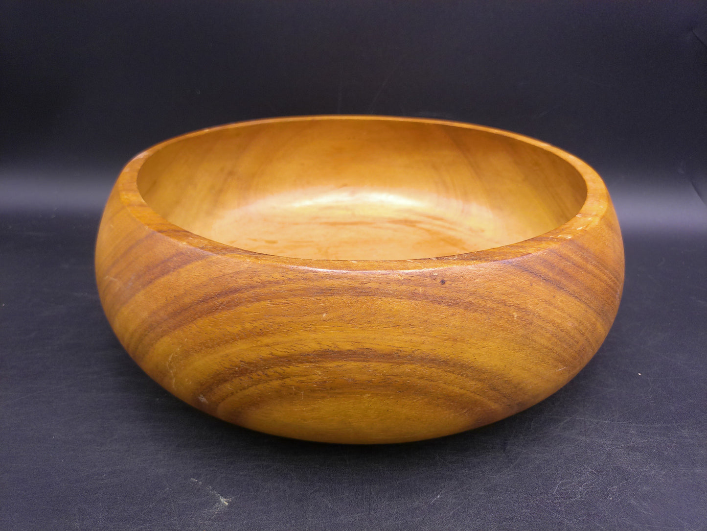 Wood Round Teak Salad Bowl Hand Made Vintage
