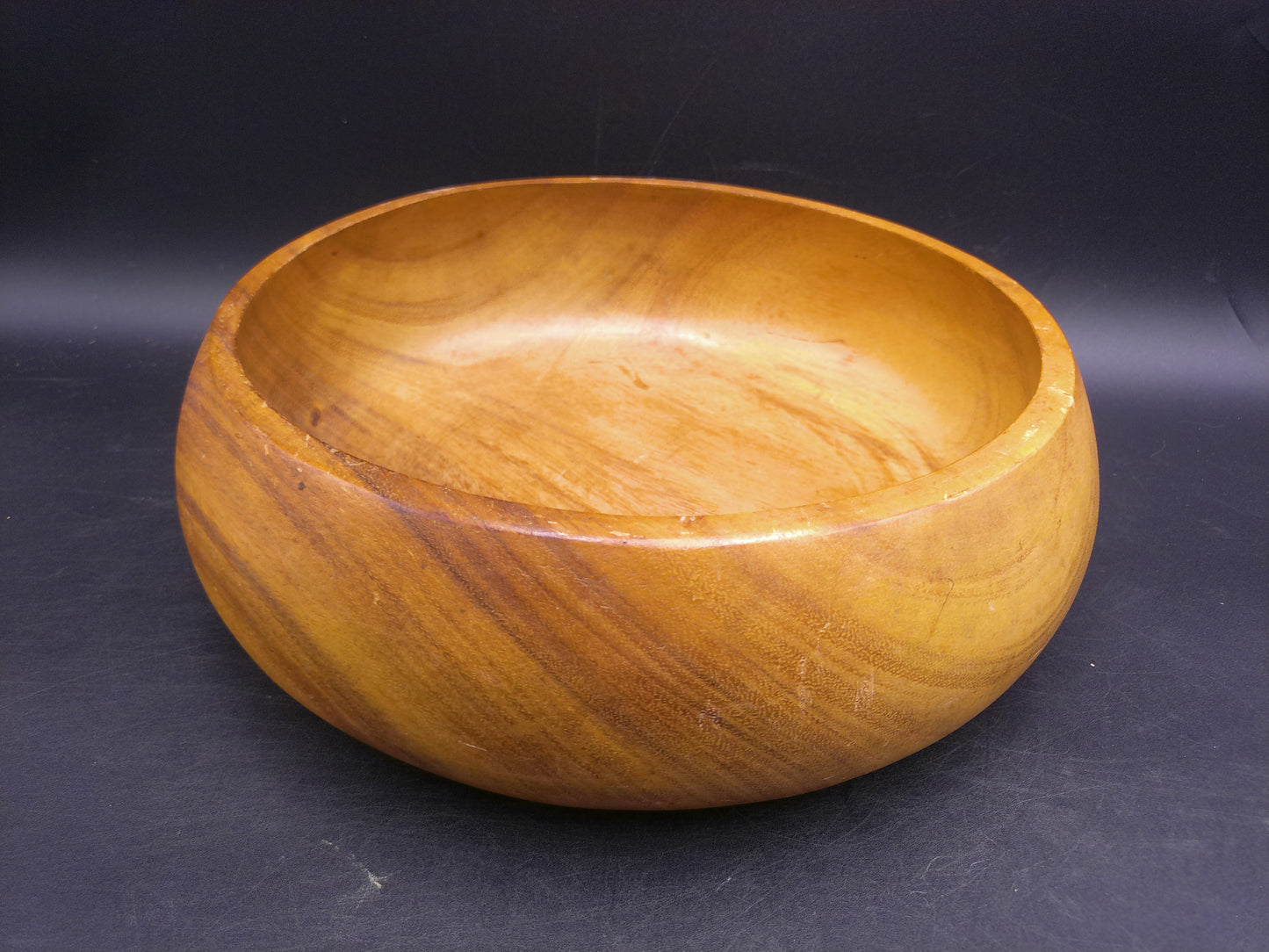 Wood Round Teak Salad Bowl Hand Made Vintage