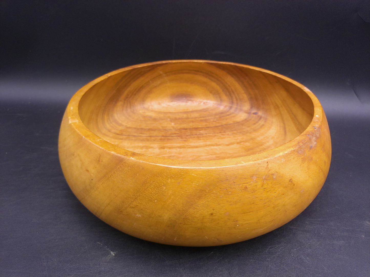 Wood Round Teak Salad Bowl Hand Made Vintage