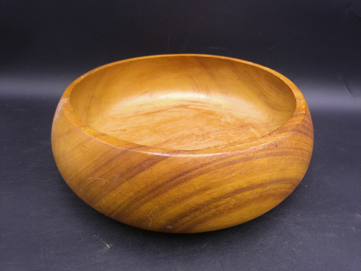 Wood Round Teak Salad Bowl Hand Made Vintage