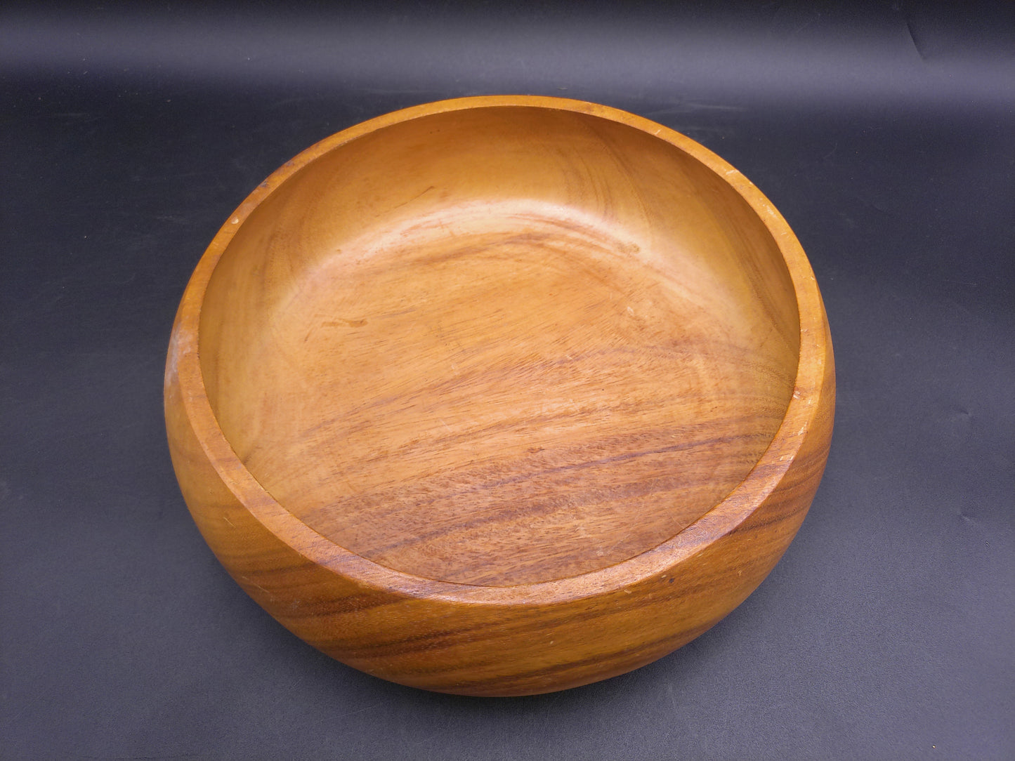 Wood Round Teak Salad Bowl Hand Made Vintage