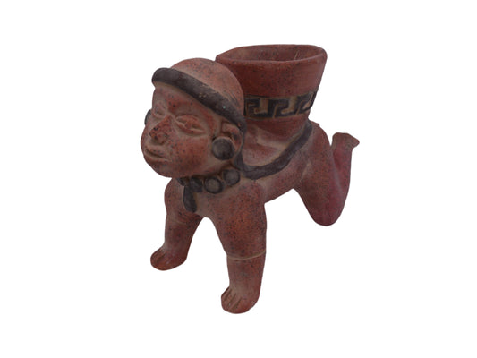 Aztec Mayan terracotta sculpture three Boy holding a clay Pot Statue