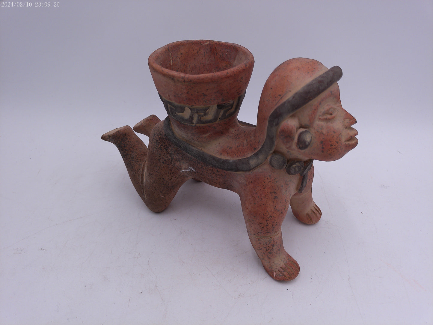 Aztec Mayan terracotta sculpture three Boy holding a clay Pot Statue