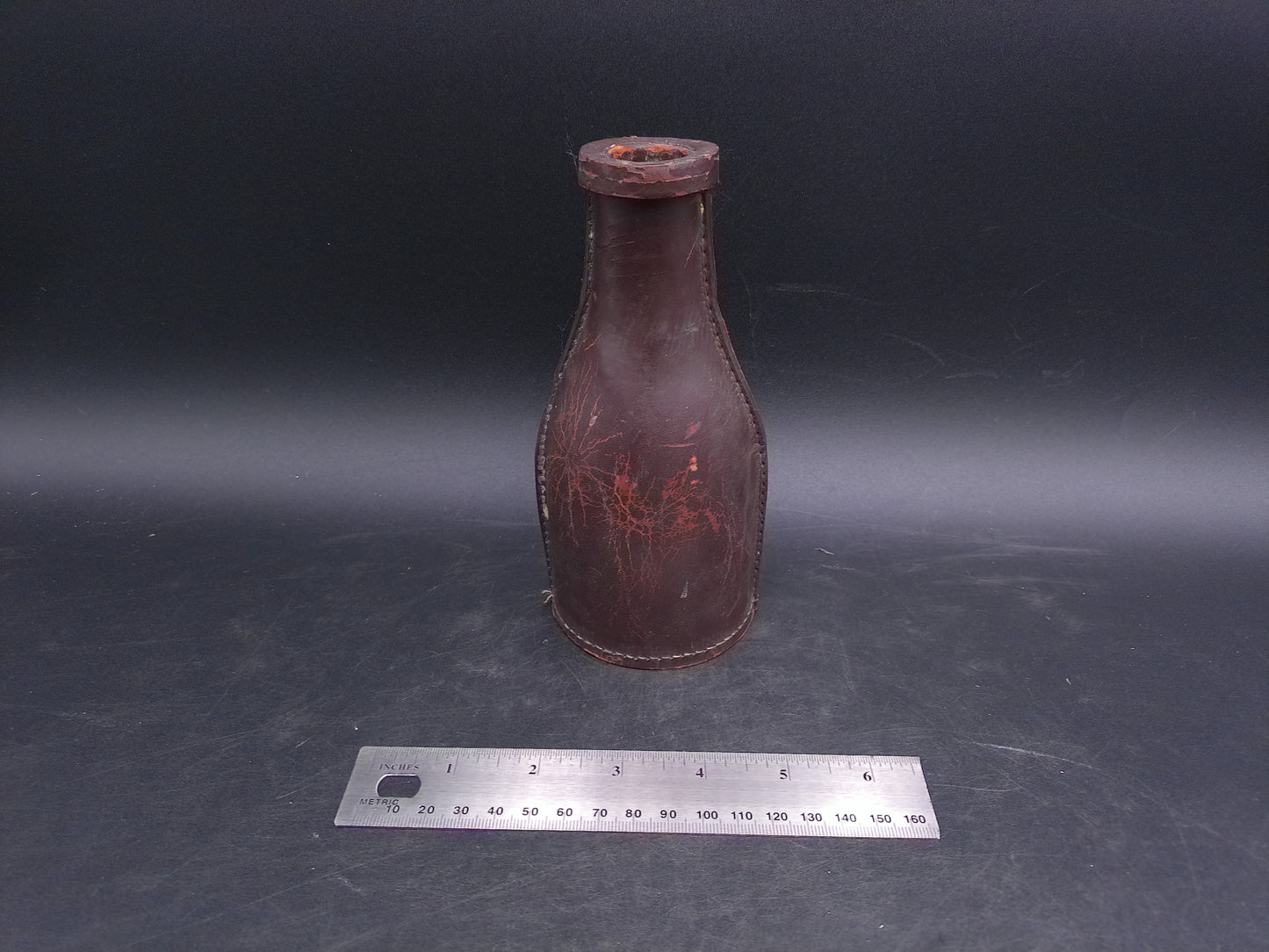 Brown Leather Pocket Billiard Pea Pool bottle Antique