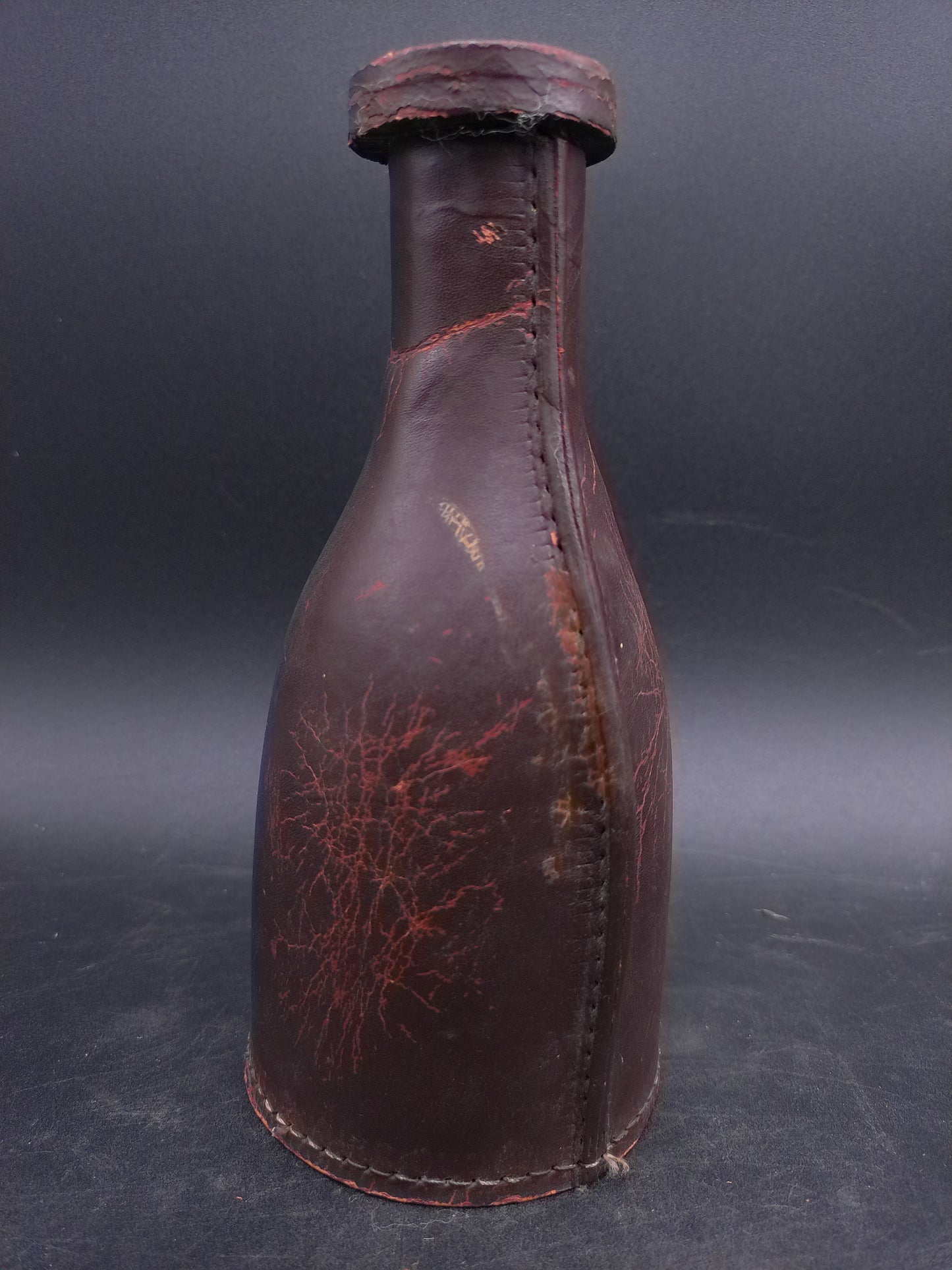 Brown Leather Pocket Billiard Pea Pool bottle Antique