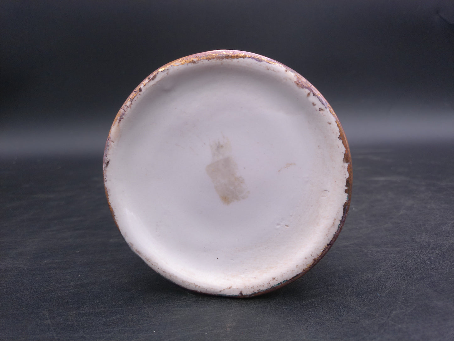 Tall Vase Ceramic with Flower Design Gold edge color Antique