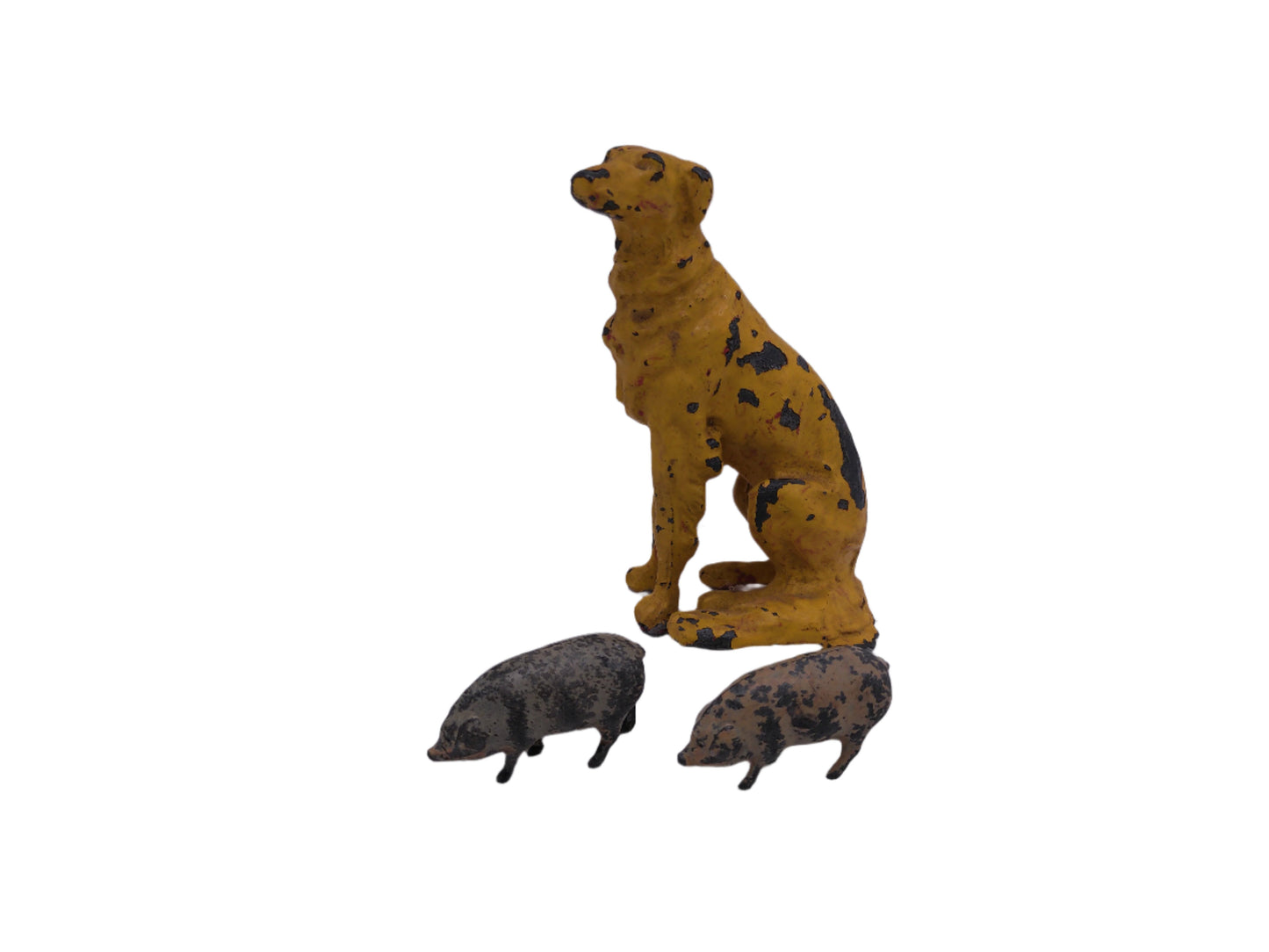 RARE Vintage Metal Dog and 2 small pigs Statue