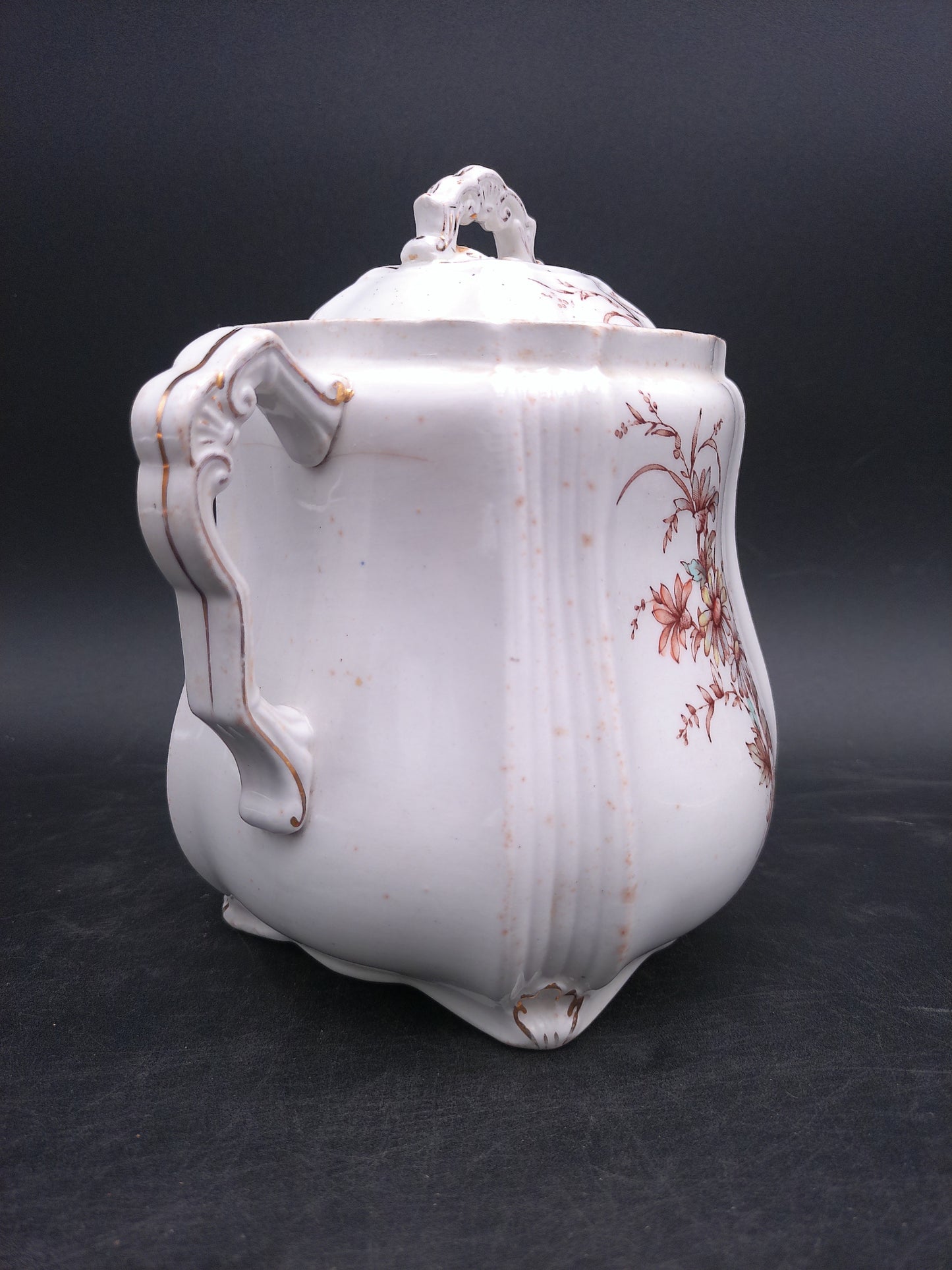 Ridgways Royal Sem Porcelian Buckingham England Sugar Bowl Floral Design Gold edge