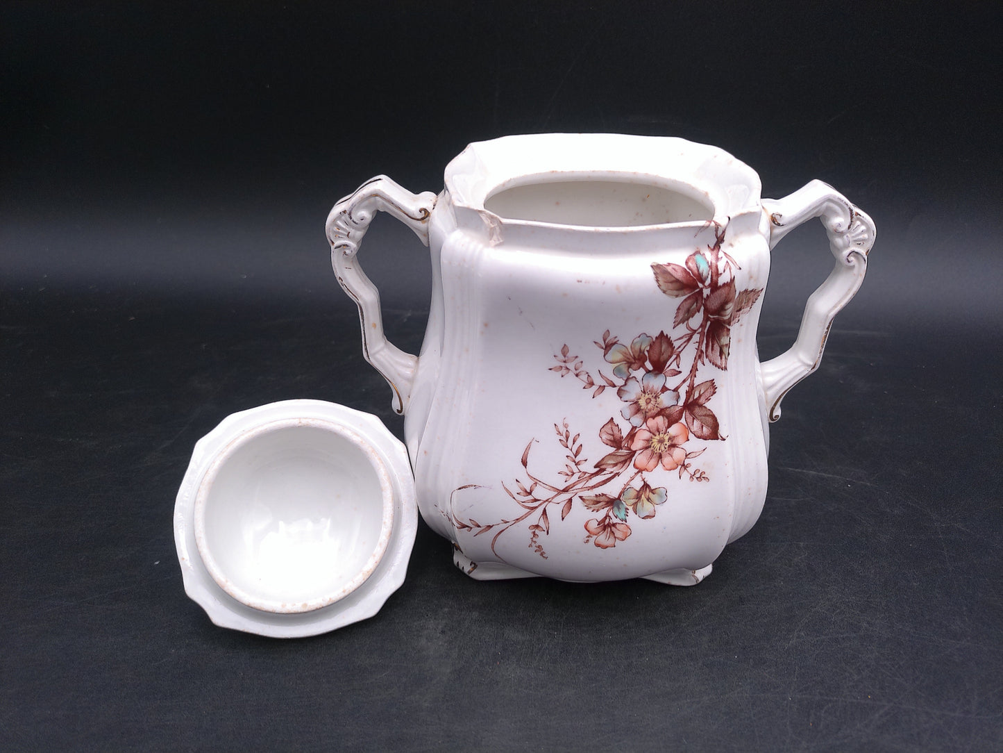 Ridgways Royal Sem Porcelian Buckingham England Sugar Bowl Floral Design Gold edge