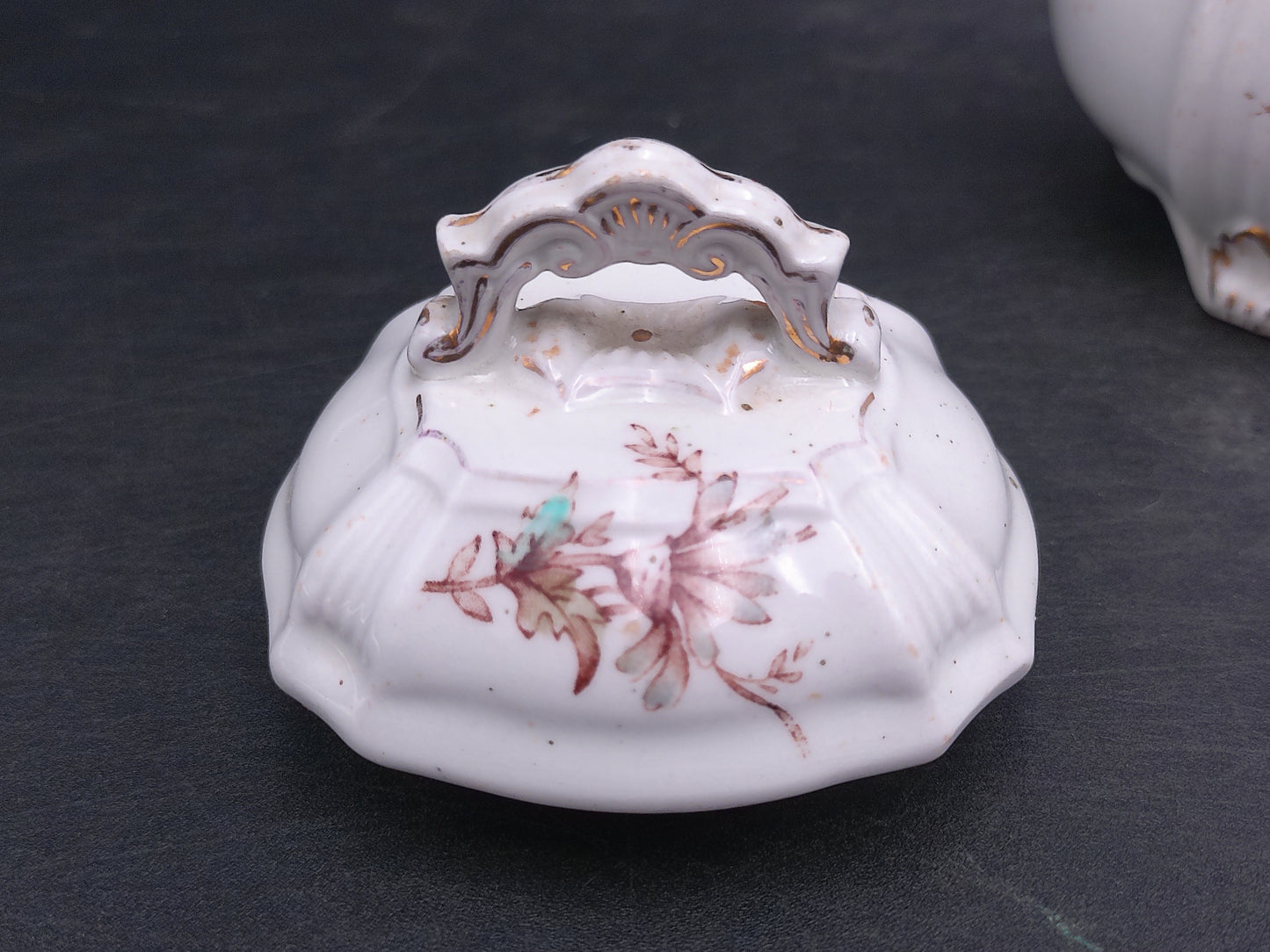 Ridgways Royal Sem Porcelian Buckingham England Sugar Bowl Floral Design Gold edge