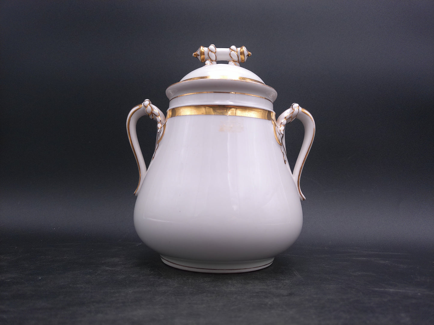 Haviland & Co Limoges Porcelain Sugar Bowl & Lid White Gold Trim Vintage