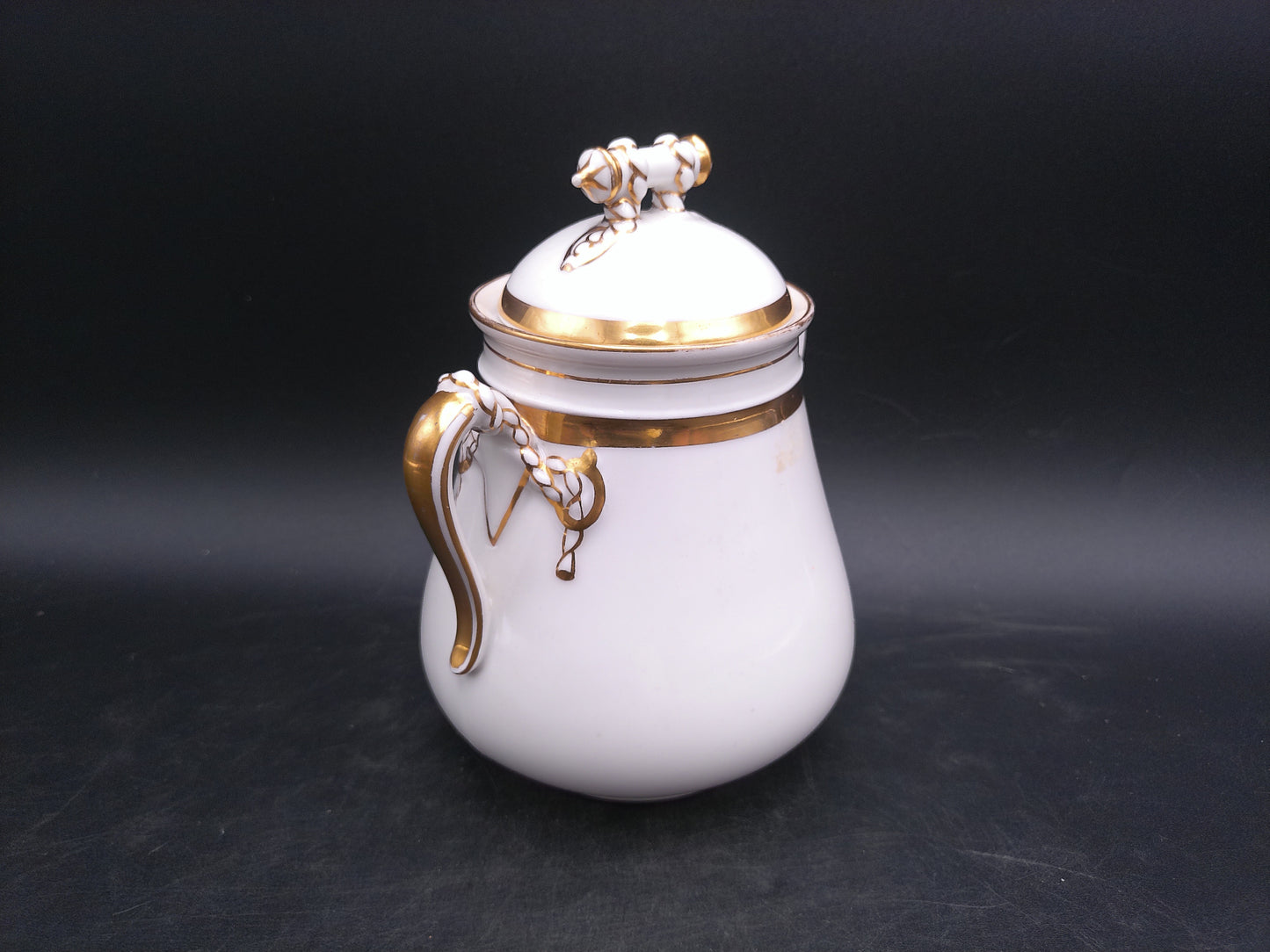 Haviland & Co Limoges Porcelain Sugar Bowl & Lid White Gold Trim Vintage