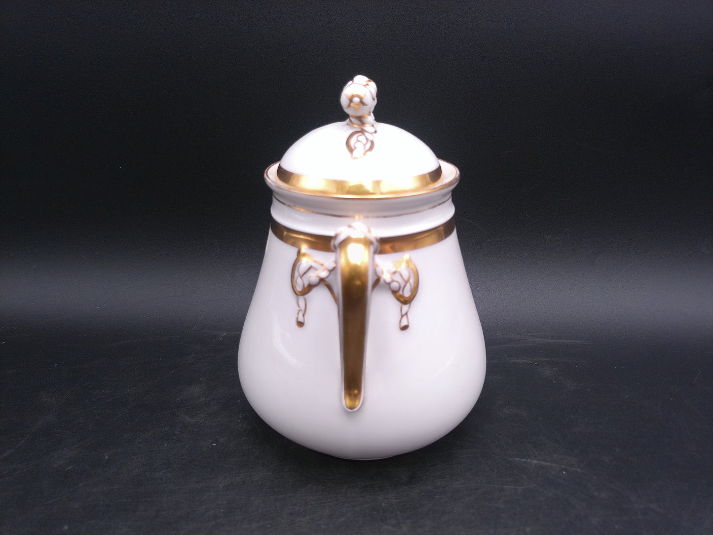 Haviland & Co Limoges Porcelain Sugar Bowl & Lid White Gold Trim Vintage
