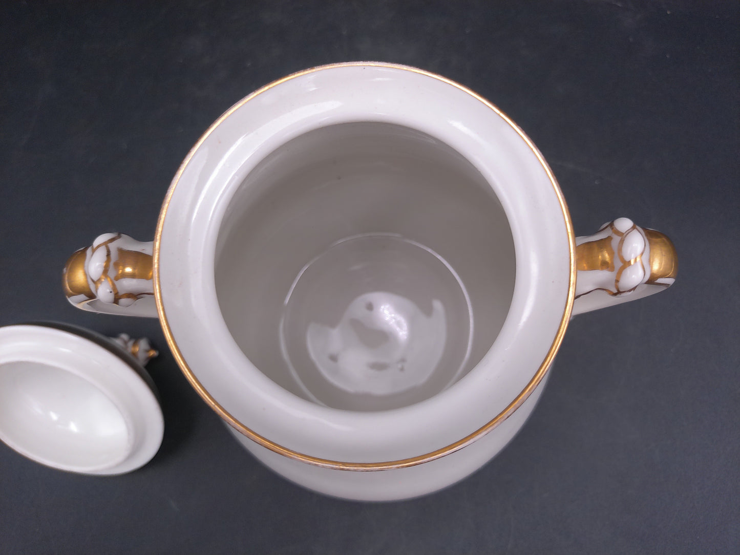 Haviland & Co Limoges Porcelain Sugar Bowl & Lid White Gold Trim Vintage