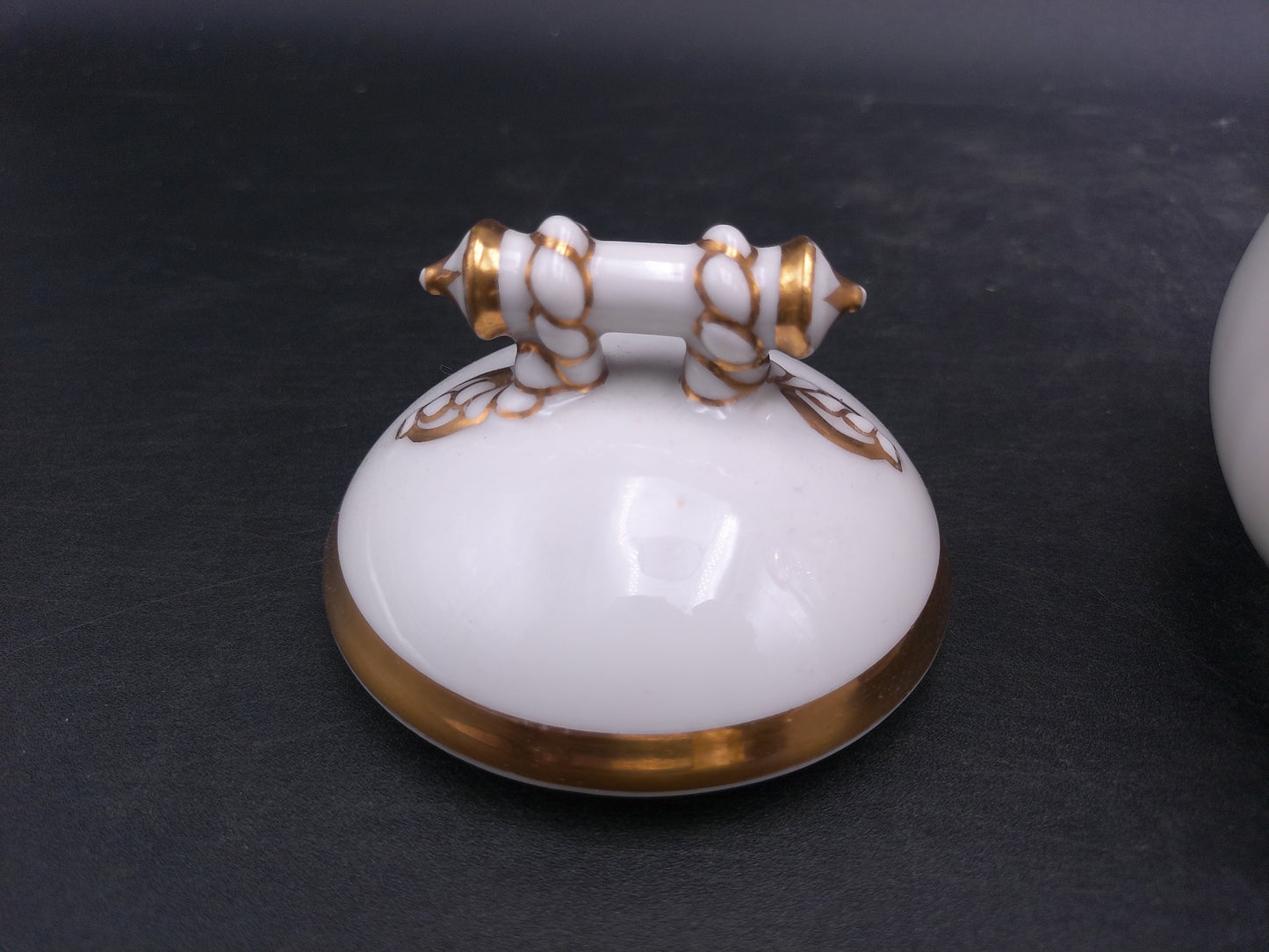 Haviland & Co Limoges Porcelain Sugar Bowl & Lid White Gold Trim Vintage