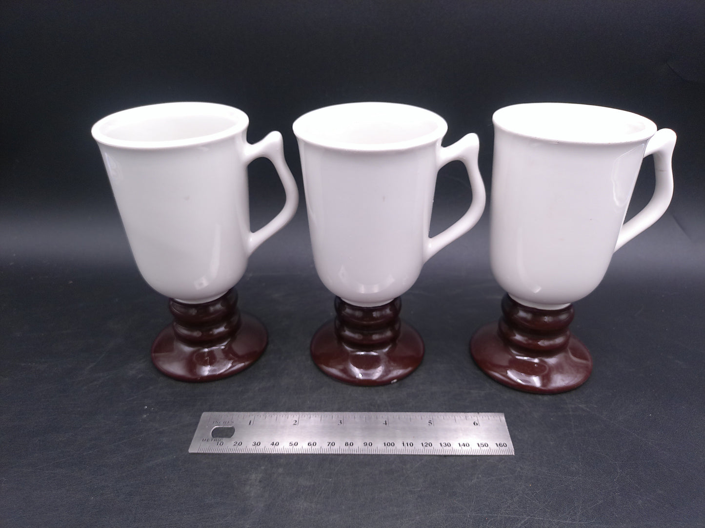 Hall Pottery 1273 White Footed With Brown Pedestal 6” Irish Coffee Mug Set of 3