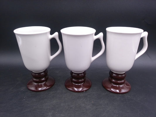 Hall Pottery 1273 White Footed With Brown Pedestal 6” Irish Coffee Mug Set of 3