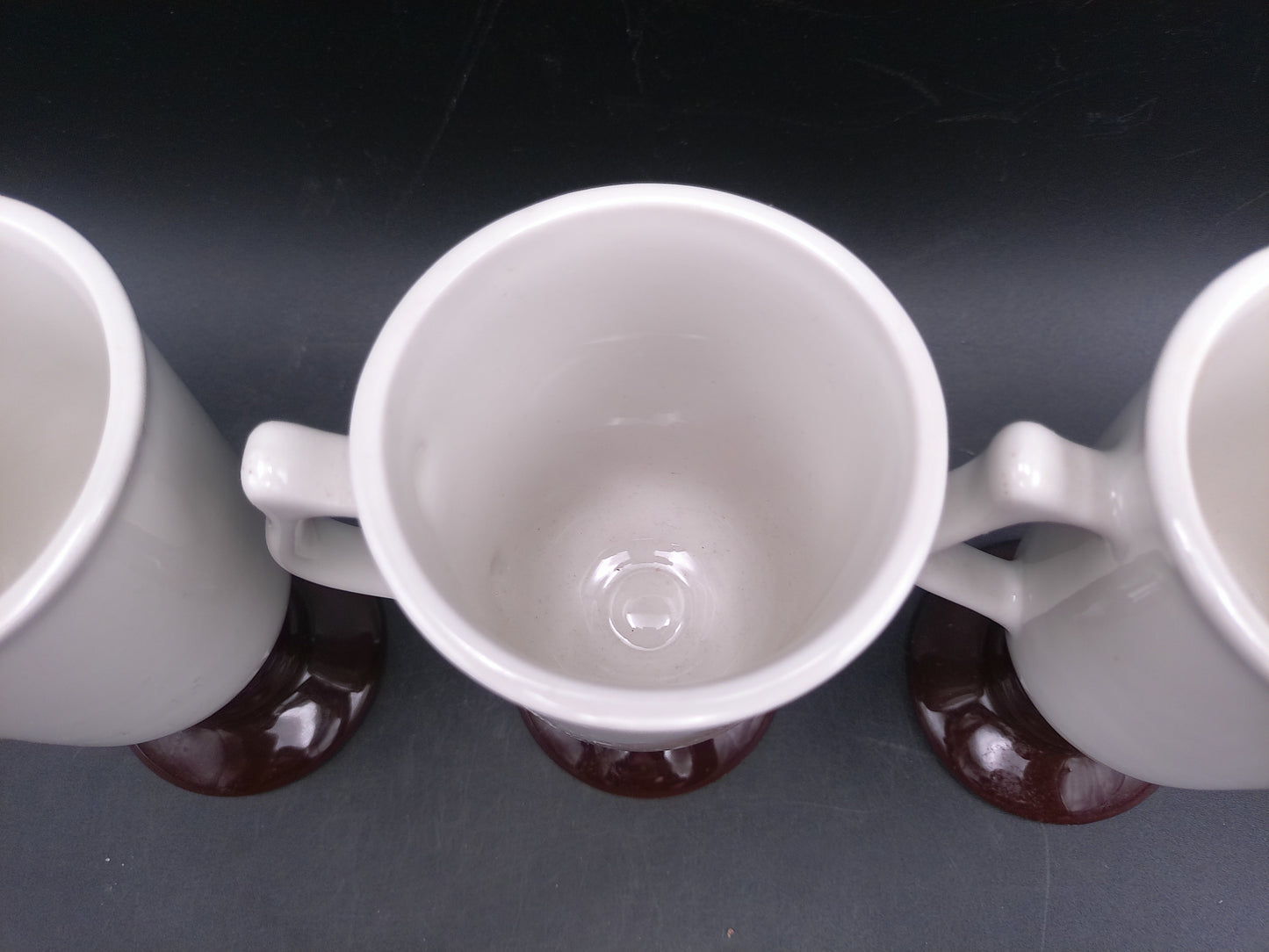 Hall Pottery 1273 White Footed With Brown Pedestal 6” Irish Coffee Mug Set of 3