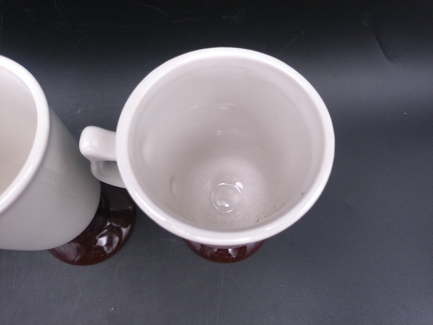 Hall Pottery 1273 White Footed With Brown Pedestal 6” Irish Coffee Mug Set of 3
