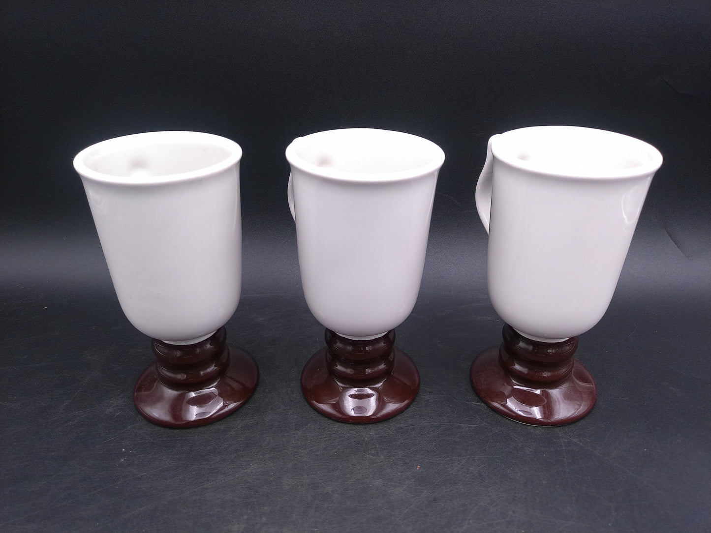 Hall Pottery 1273 White Footed With Brown Pedestal 6” Irish Coffee Mug Set of 3