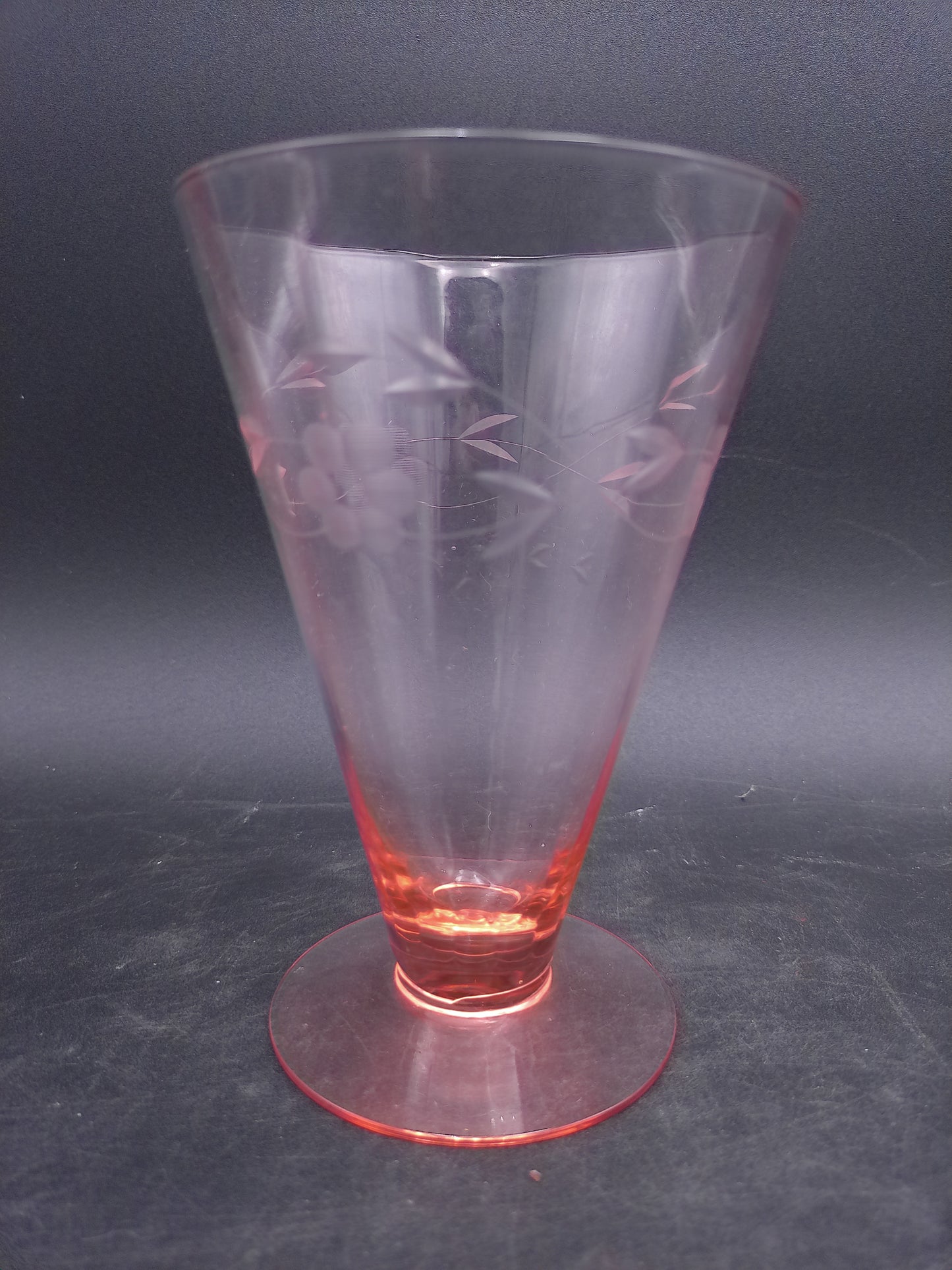 Pink Depression Glass Parfait Tumblers Floral Etched Set of 3 Vintage