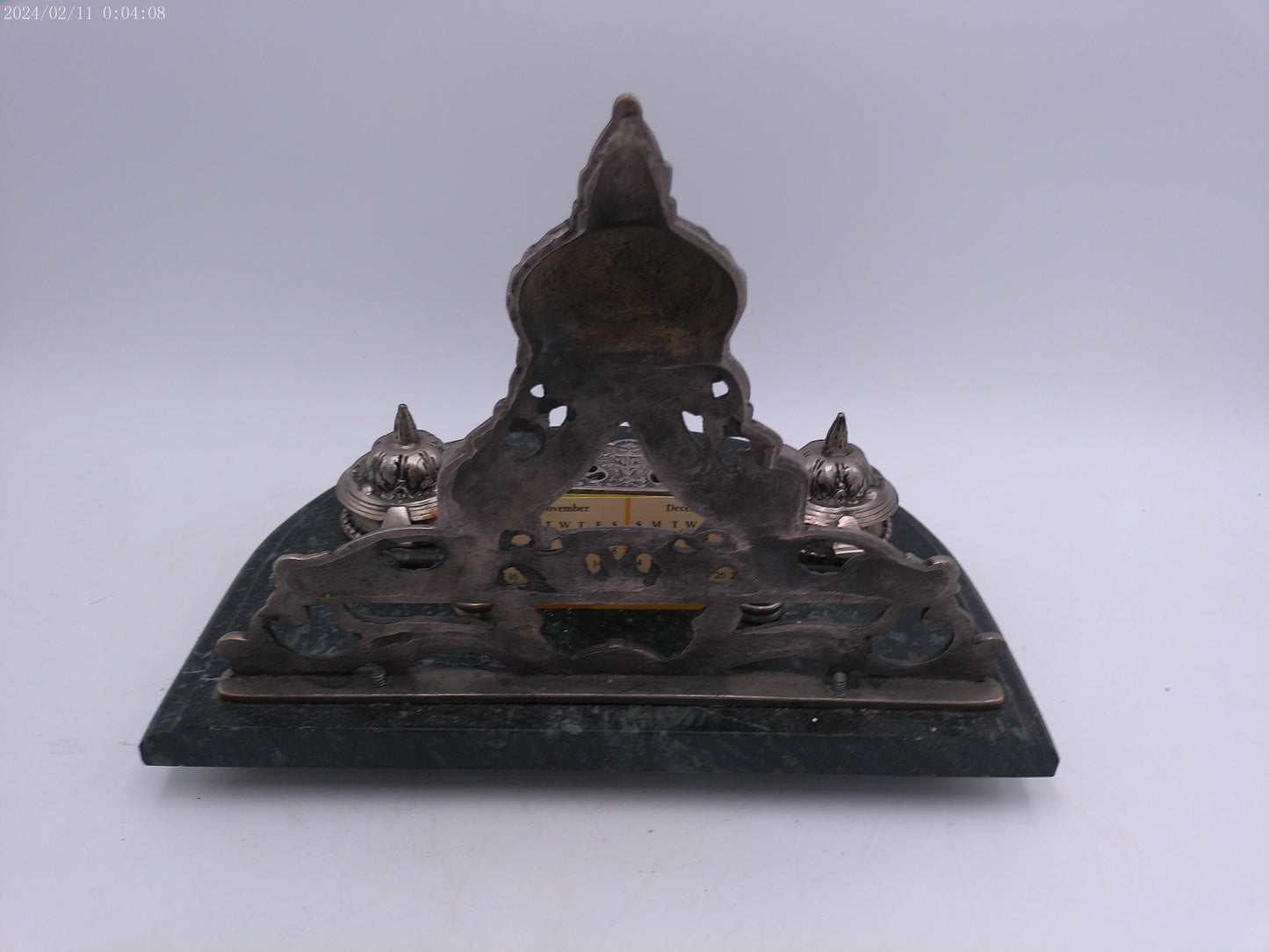 Vintage Ornate Double Ink Pen Well with Marble Base