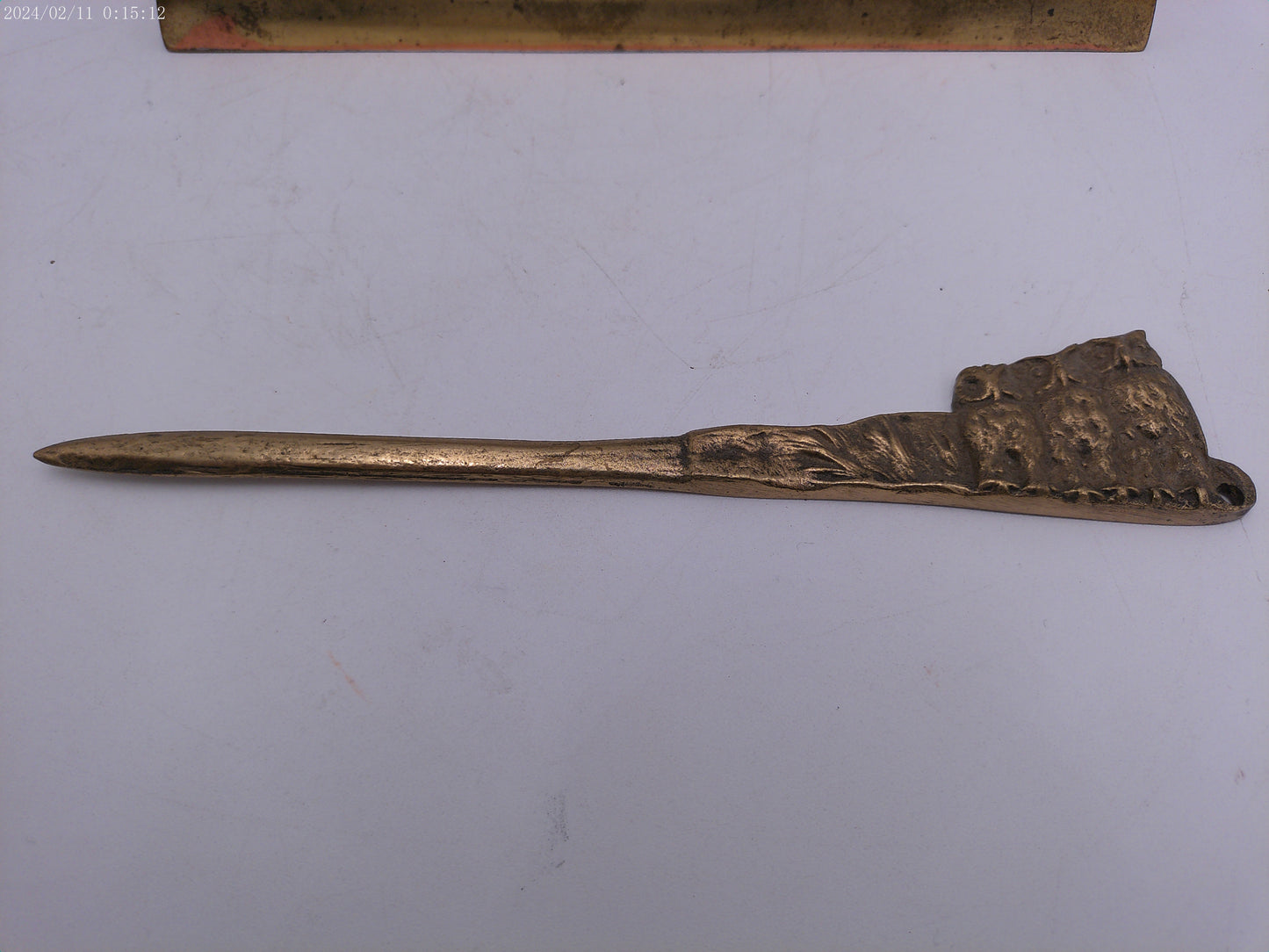 Vintage Cast Iron Inkwell holder with Letter opener Owl on Base