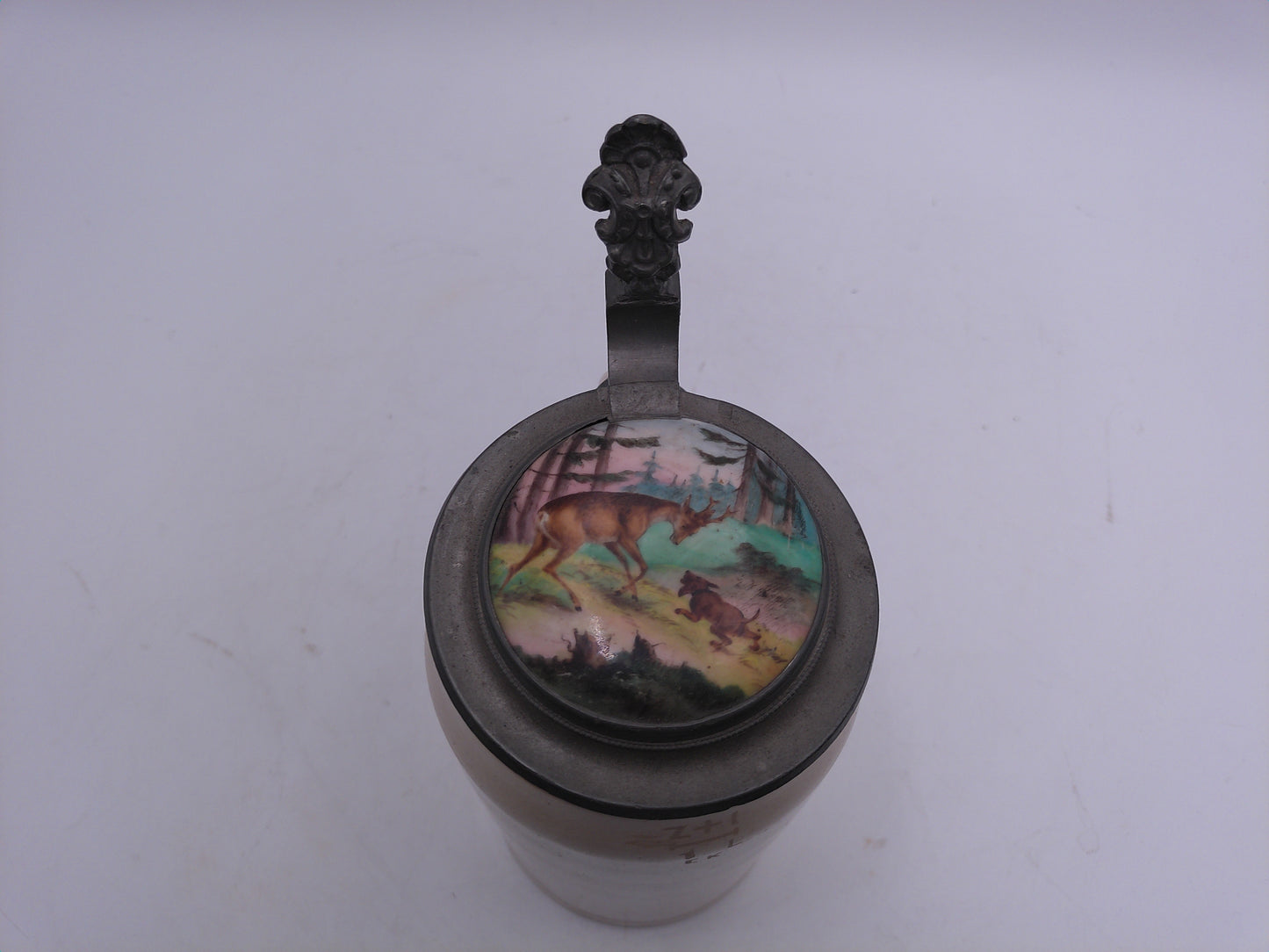 Beer Stein with Deer art on top of lid 1L Vintage