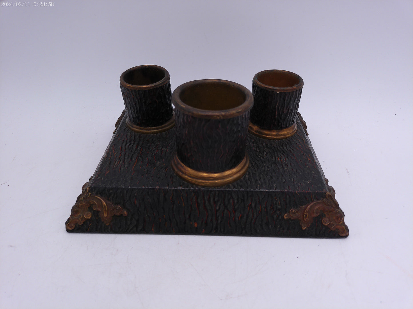 Super Rare Antique 3 Inkwell Cast Iron Base