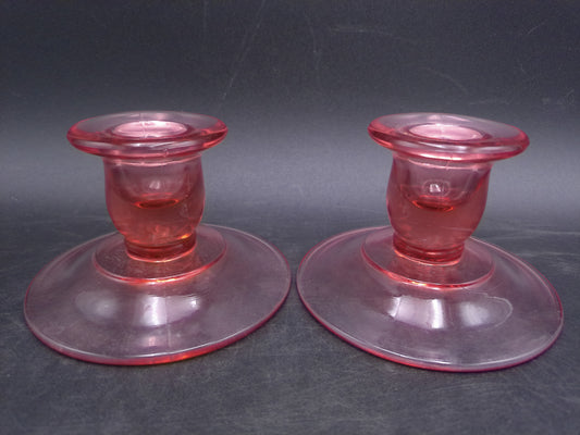 Pink Depression Glass Candlesticks Set of 2 Vintage