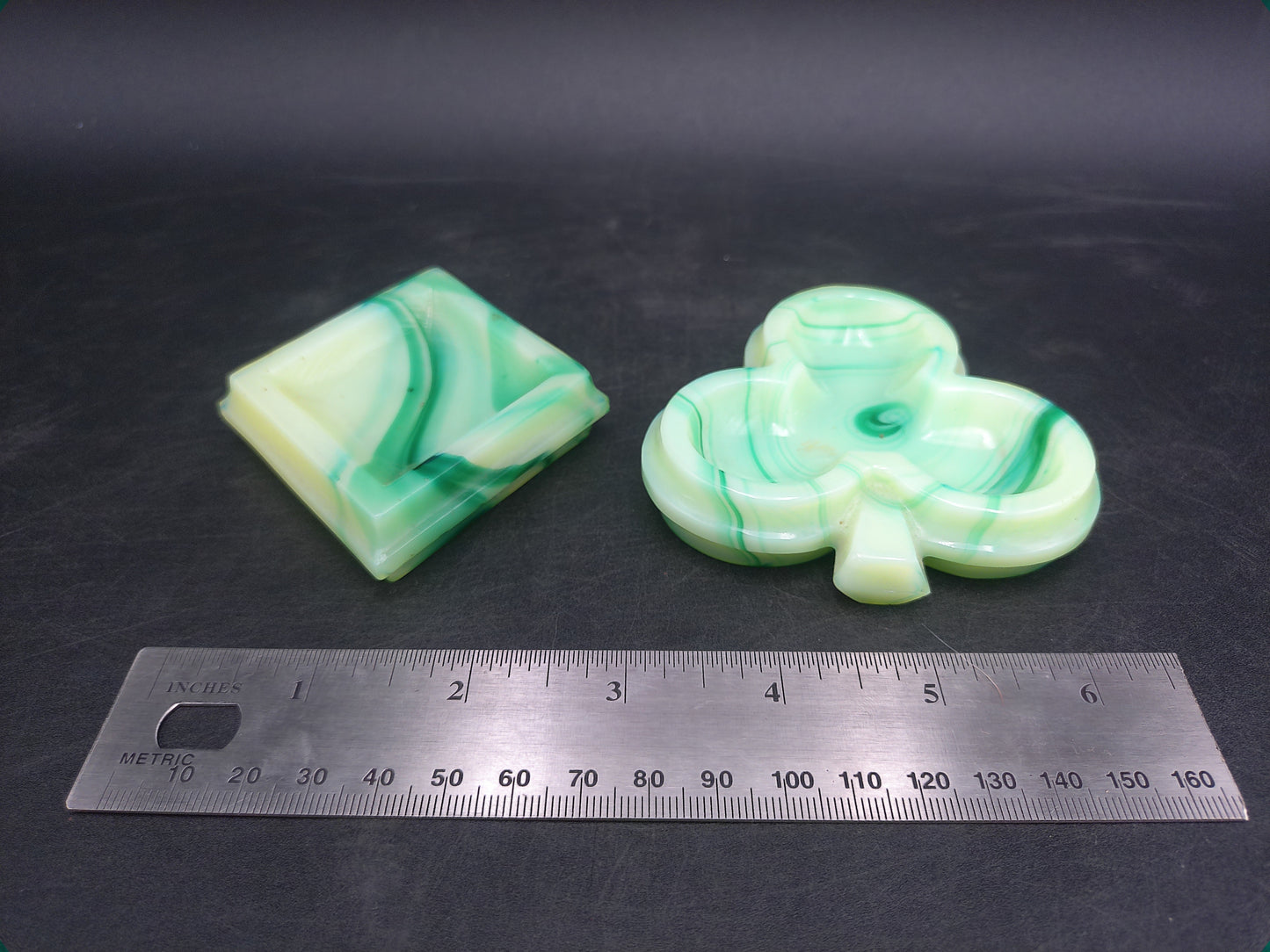 Green White Marble Art Glass Square Trivet Plate and Three leaf Irish Clover Ashtray