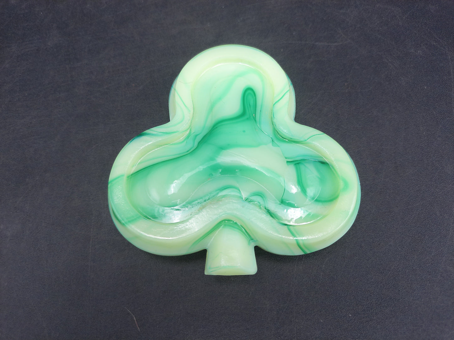 Green White Marble Art Glass Square Trivet Plate and Three leaf Irish Clover Ashtray
