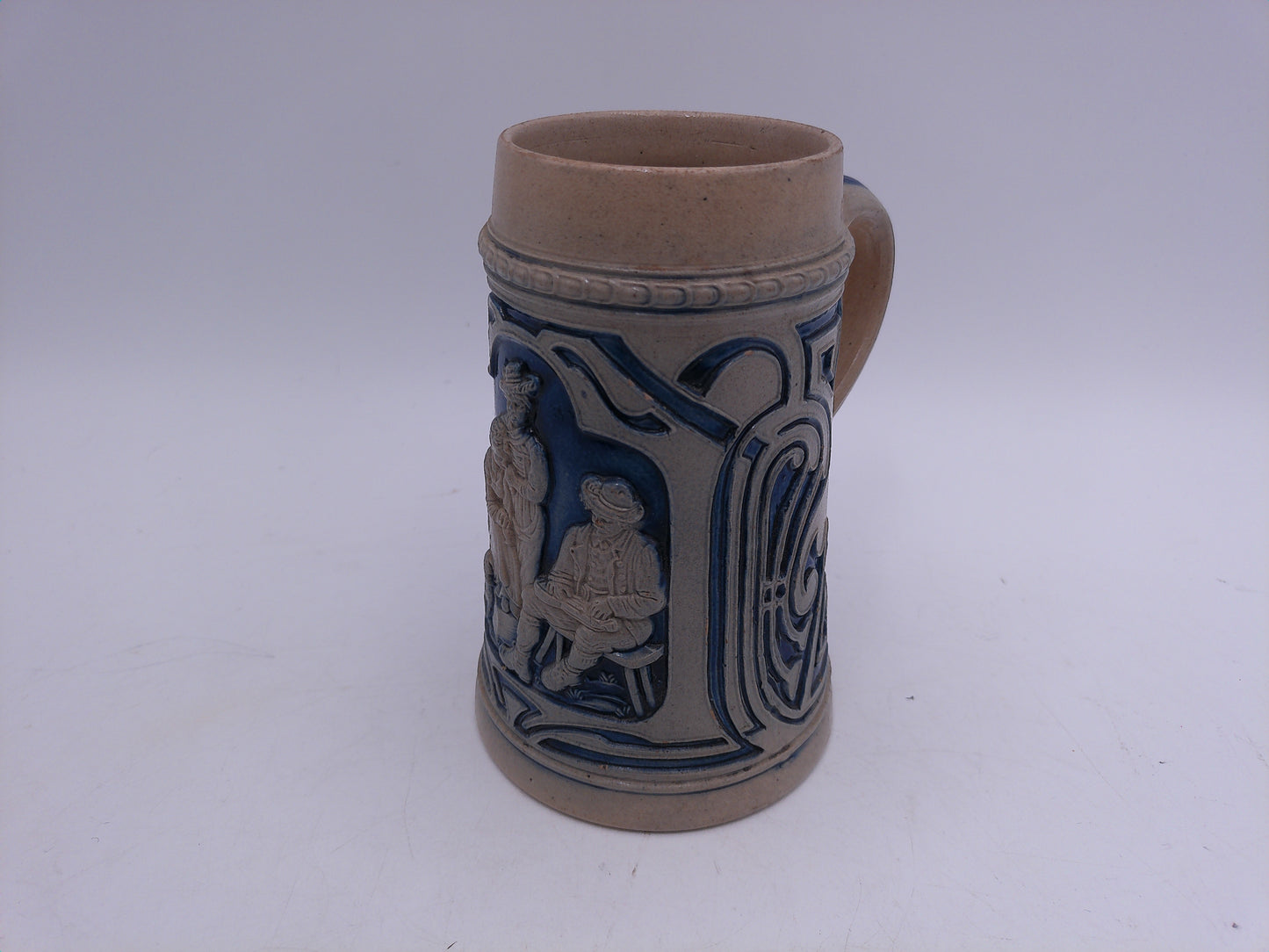 Beer Stein Vintage Salt Glaze Stein Blue Gray Stoneware Tavern Scene 0.5L German
