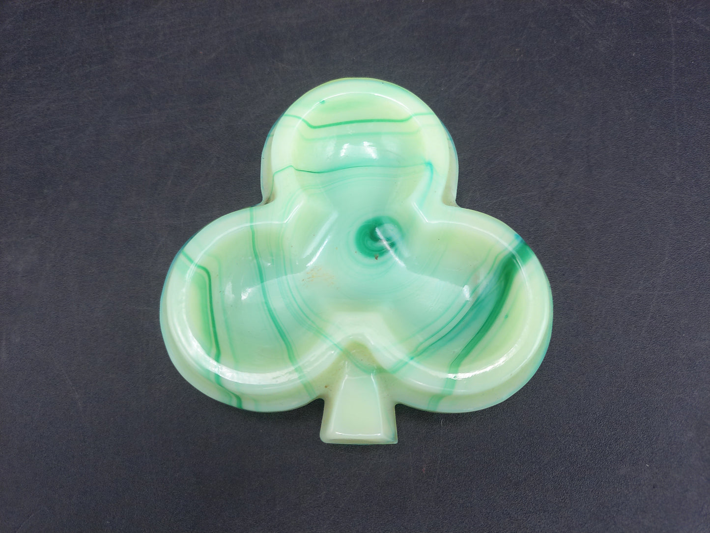 Green White Marble Art Glass Square Trivet Plate and Three leaf Irish Clover Ashtray