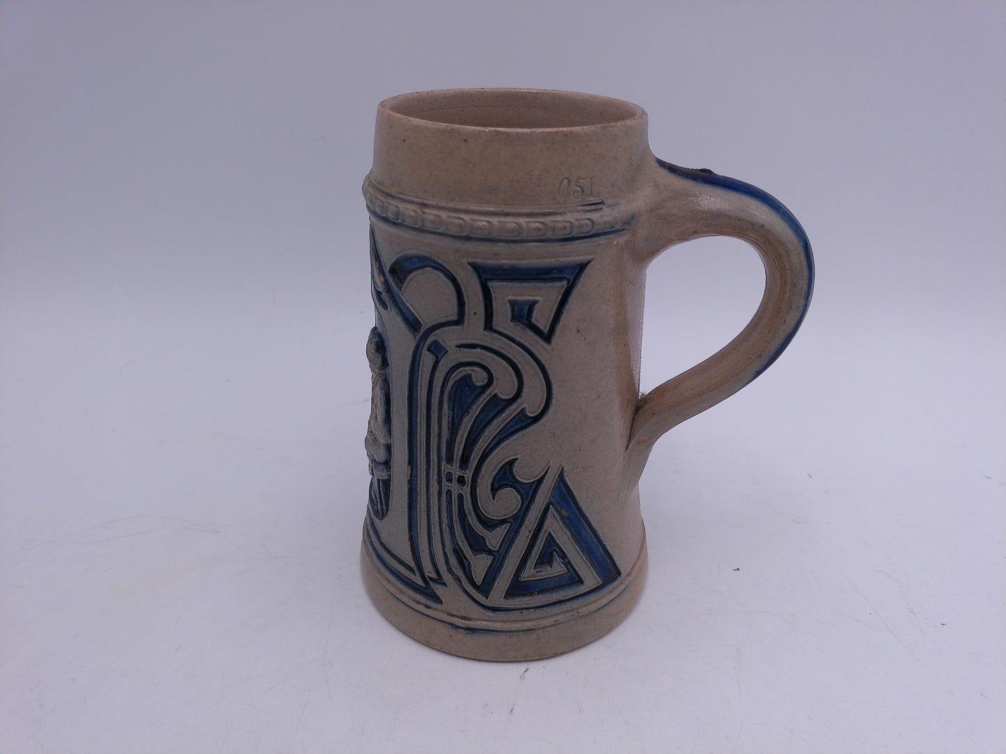 Beer Stein Vintage Salt Glaze Stein Blue Gray Stoneware Tavern Scene 0.5L German