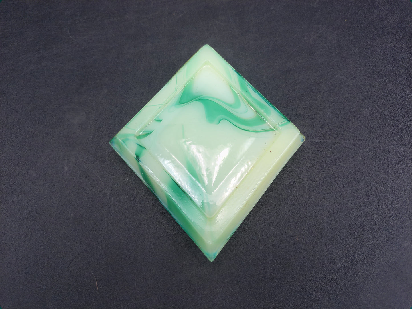 Green White Marble Art Glass Square Trivet Plate and Three leaf Irish Clover Ashtray