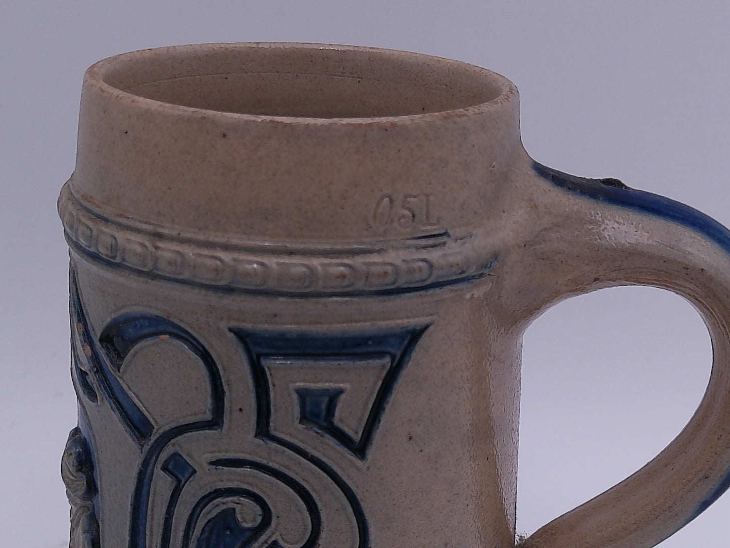Beer Stein Vintage Salt Glaze Stein Blue Gray Stoneware Tavern Scene 0.5L German